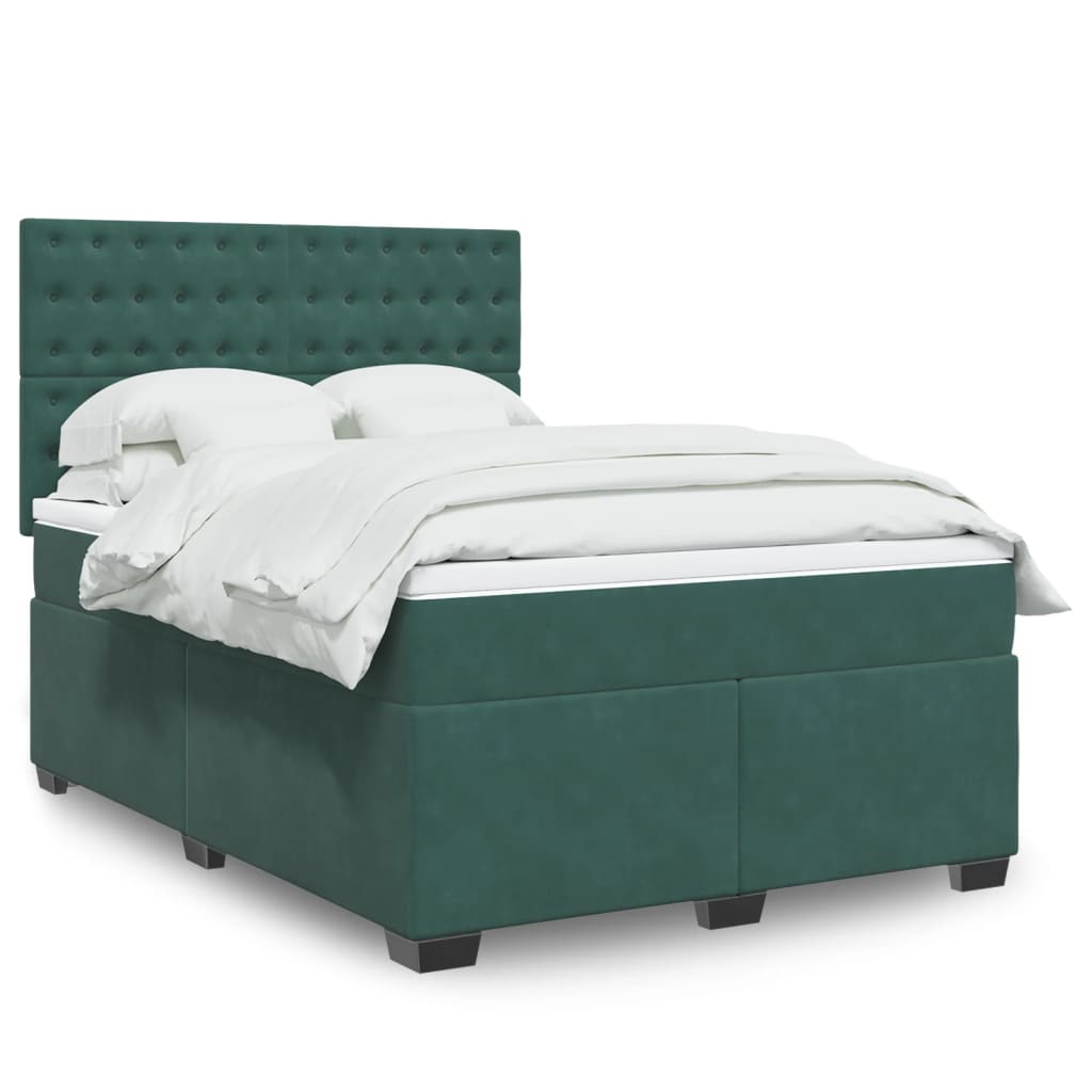 Boxspring met matras fluweel donkergroen 140x190 cm is nu te koop bij PeponiXL, paradijselijk wonen!