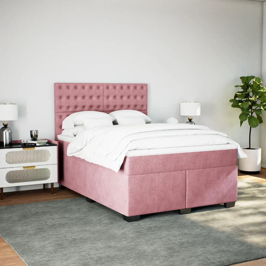 Boxspring met matras fluweel roze 140x190 cm is nu te koop bij PeponiXL, paradijselijk wonen!