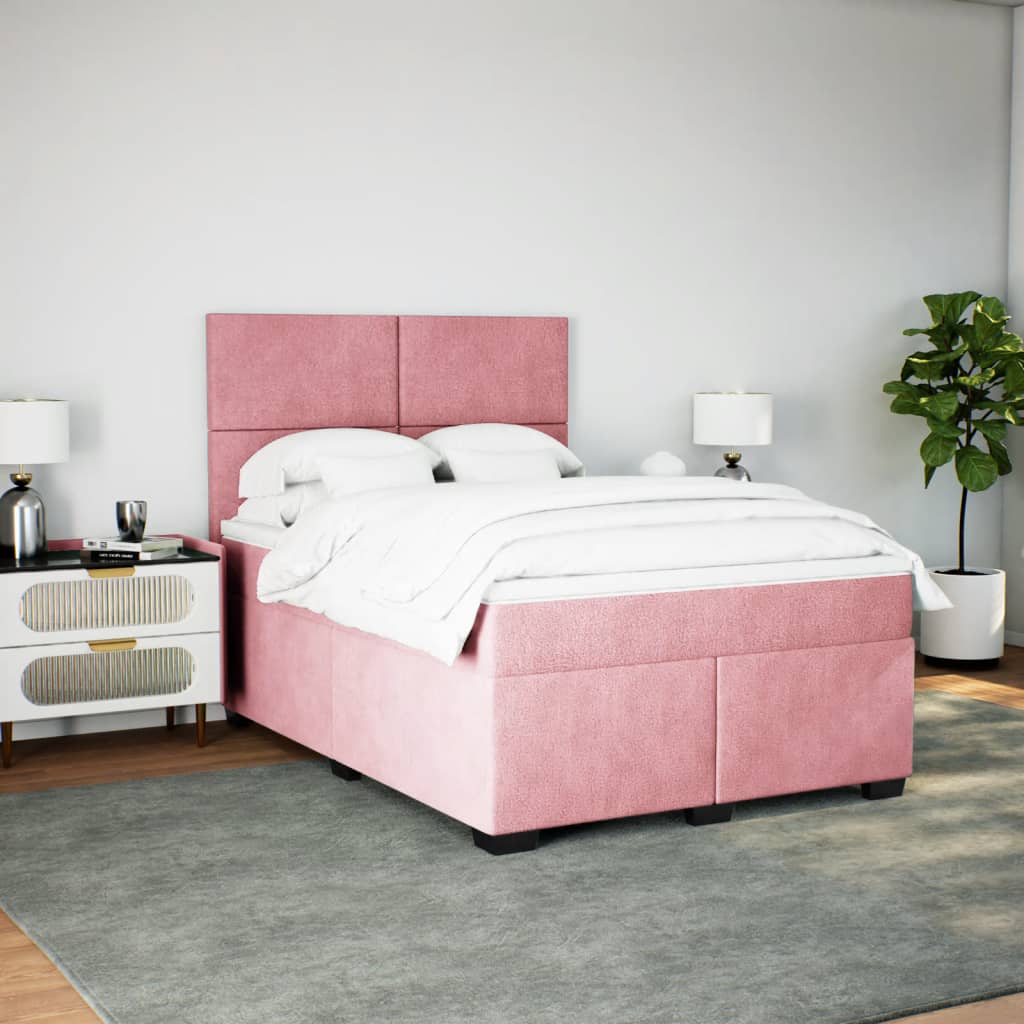 Boxspring met matras fluweel roze 140x200 cm is nu te koop bij PeponiXL, paradijselijk wonen!