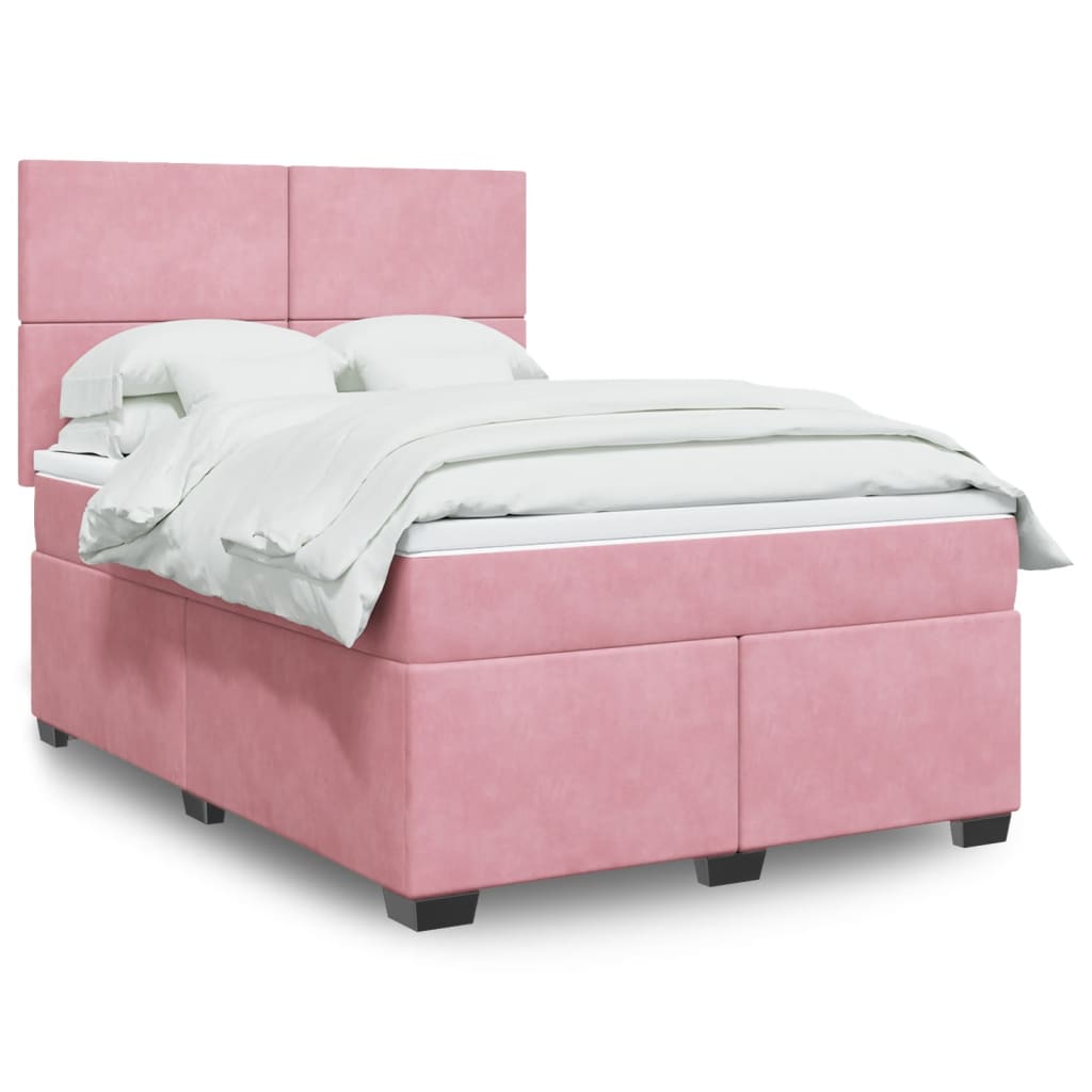 Boxspring met matras fluweel roze 140x200 cm is nu te koop bij PeponiXL, paradijselijk wonen!