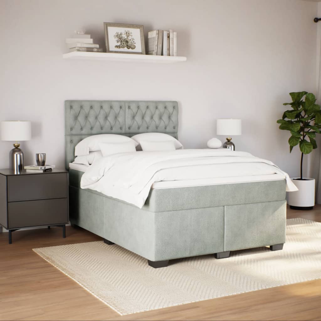 Boxspring met matras fluweel lichtgrijs 140x200 cm is nu te koop bij PeponiXL, paradijselijk wonen!