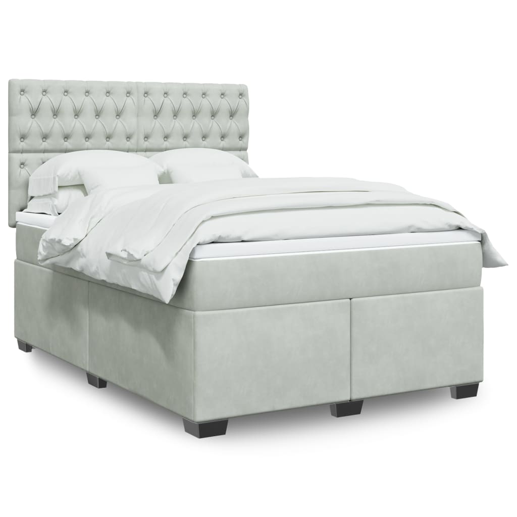 Boxspring met matras fluweel lichtgrijs 140x200 cm is nu te koop bij PeponiXL, paradijselijk wonen!