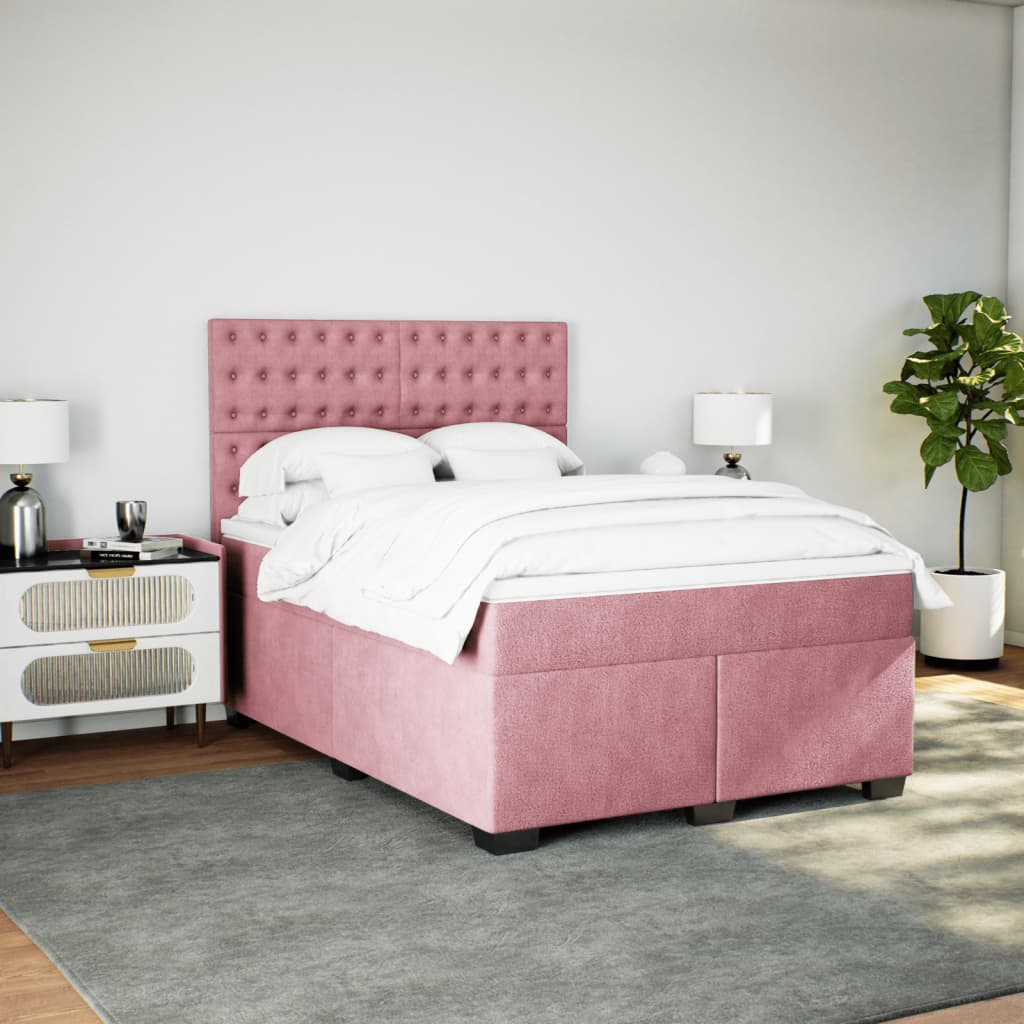 Boxspring met matras fluweel roze 140x200 cm is nu te koop bij PeponiXL, paradijselijk wonen!