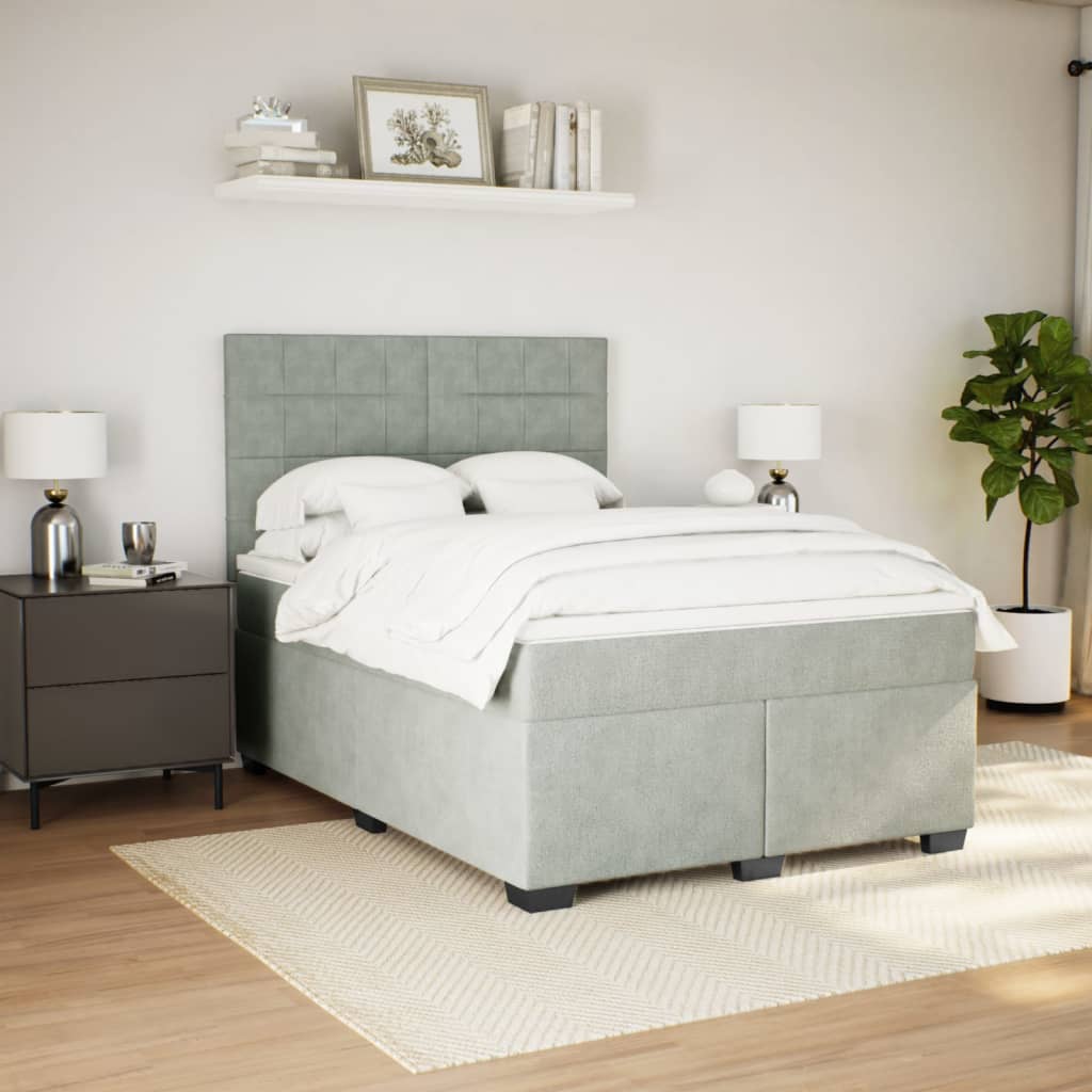Boxspring met matras fluweel lichtgrijs 160x200 cm is nu te koop bij PeponiXL, paradijselijk wonen!