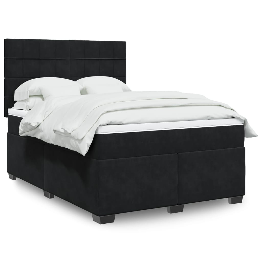 Boxspring met matras fluweel zwart 160x200 cm is nu te koop bij PeponiXL, paradijselijk wonen!