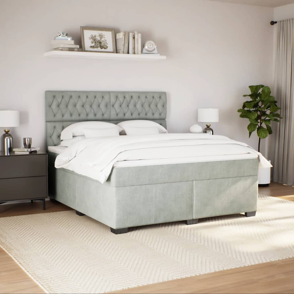 Boxspring met matras fluweel lichtgrijs 180x200 cm is nu te koop bij PeponiXL, paradijselijk wonen!