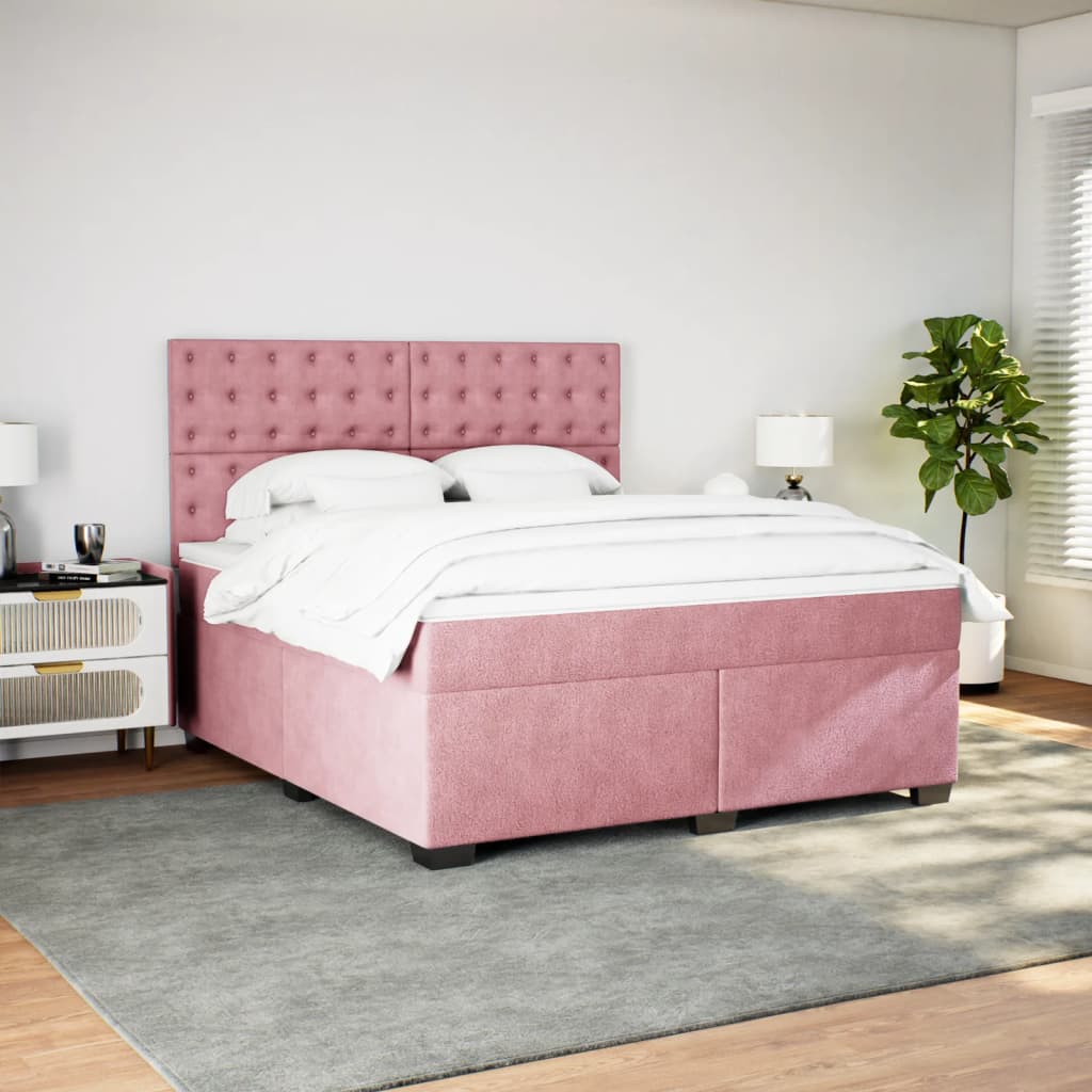Boxspring met matras fluweel roze 180x200 cm is nu te koop bij PeponiXL, paradijselijk wonen!