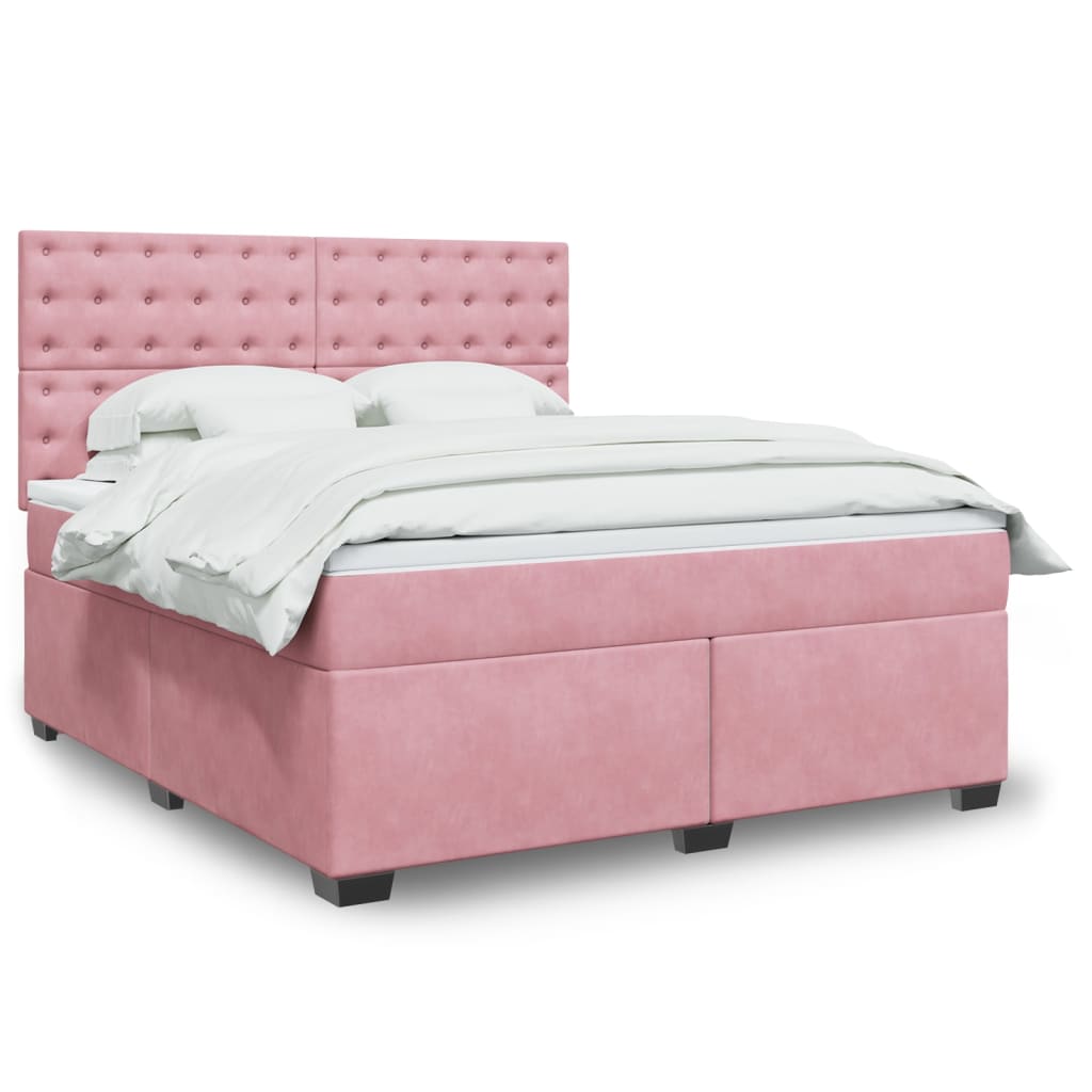 Boxspring met matras fluweel roze 180x200 cm is nu te koop bij PeponiXL, paradijselijk wonen!
