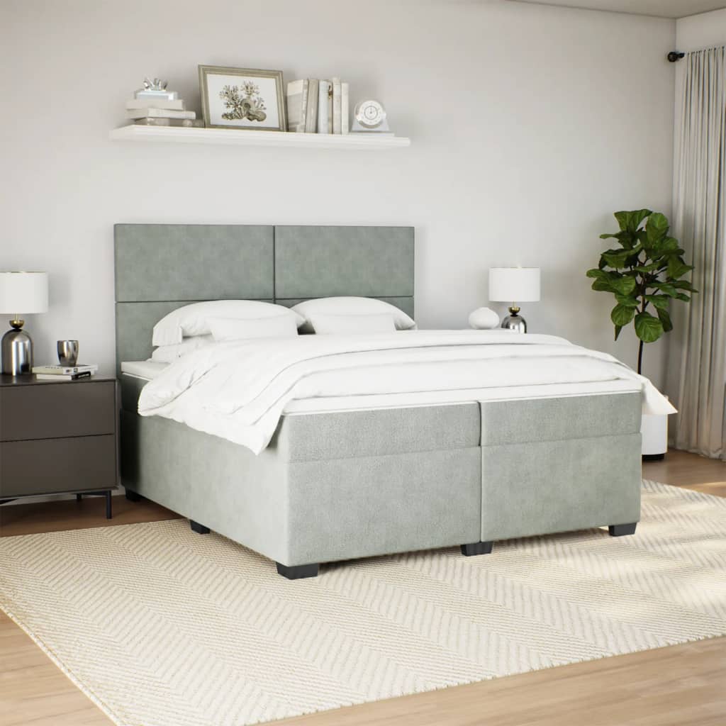 Boxspring met matras fluweel lichtgrijs 200x200 cm is nu te koop bij PeponiXL, paradijselijk wonen!