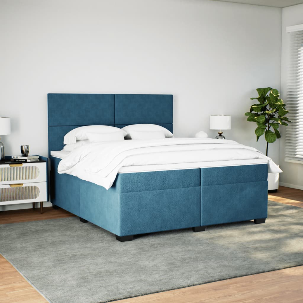 Boxspring met matras fluweel blauw 200x200 cm is nu te koop bij PeponiXL, paradijselijk wonen!