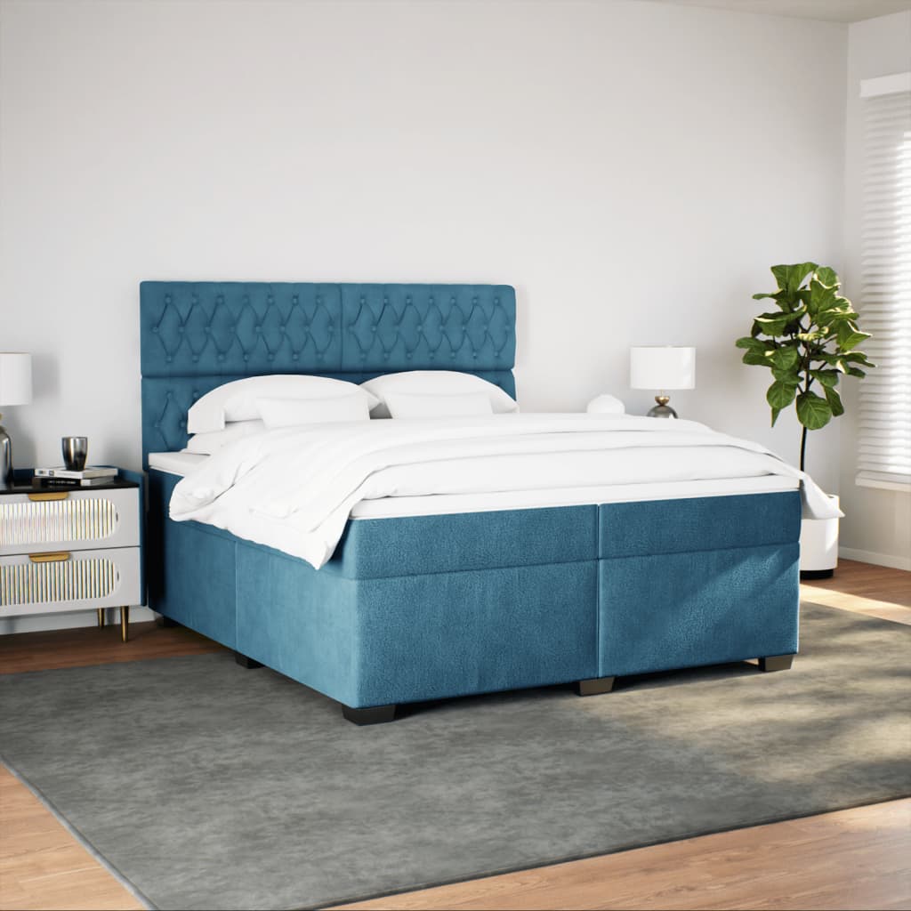 Boxspring met matras fluweel blauw 200x200 cm is nu te koop bij PeponiXL, paradijselijk wonen!