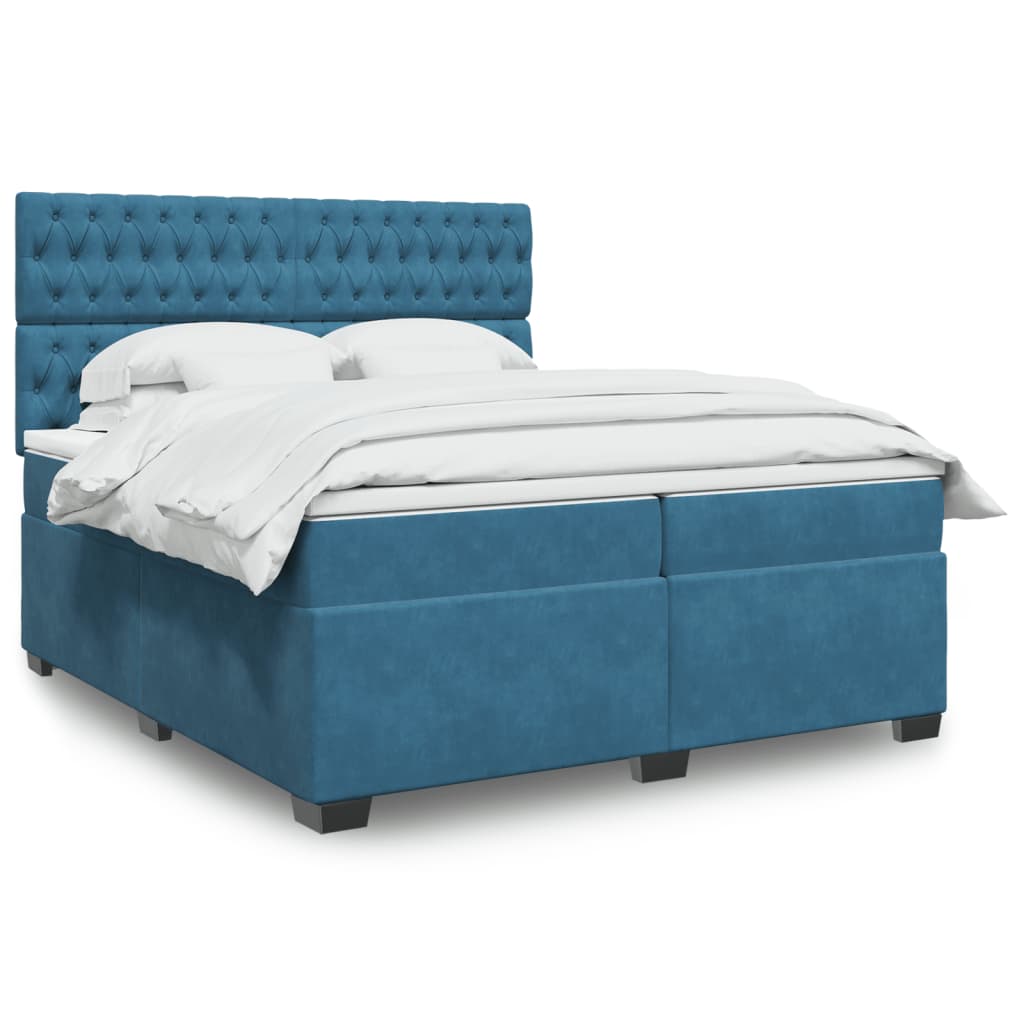 Boxspring met matras fluweel blauw 200x200 cm is nu te koop bij PeponiXL, paradijselijk wonen!