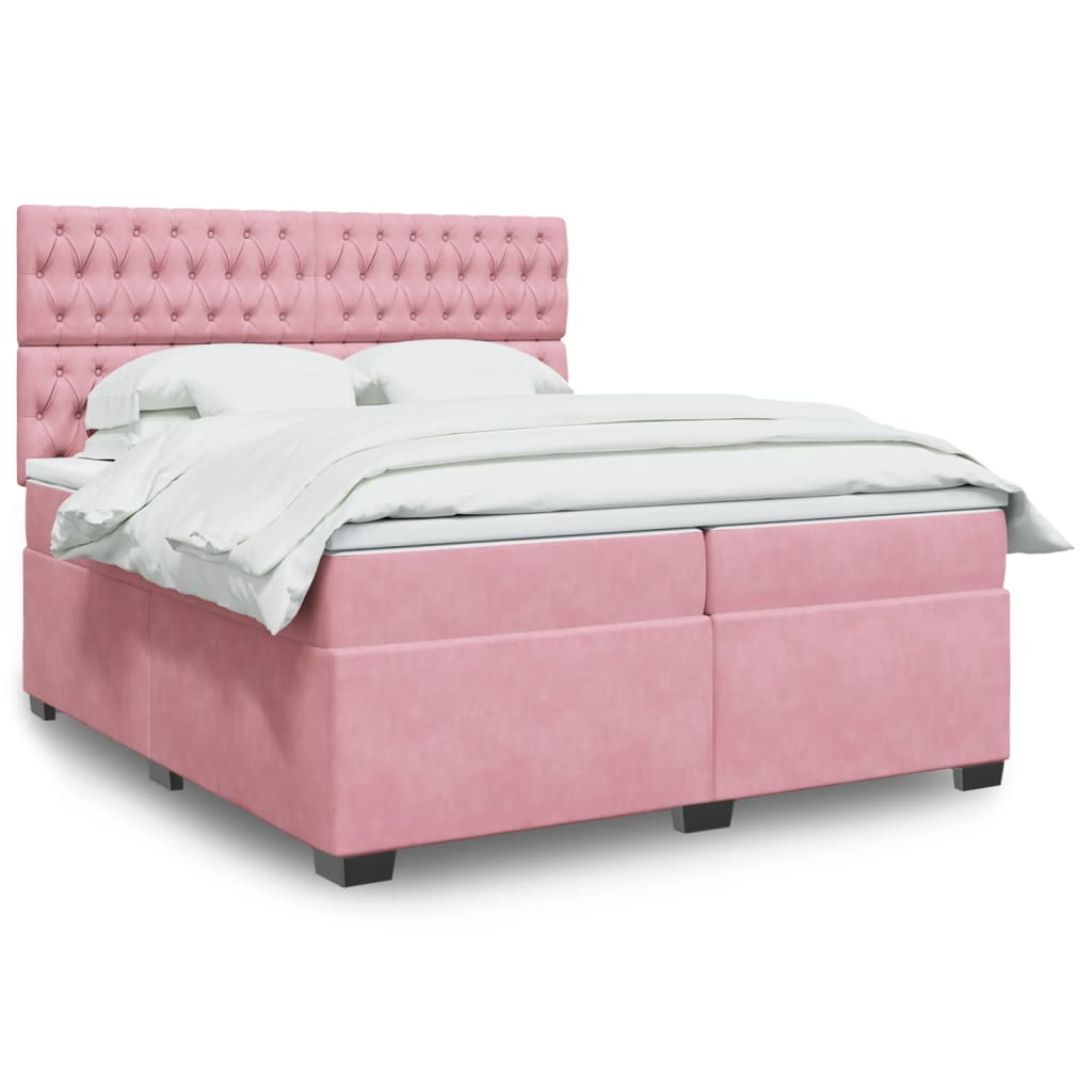 Boxspring met matras fluweel roze 200x200 cm is nu te koop bij PeponiXL, paradijselijk wonen!