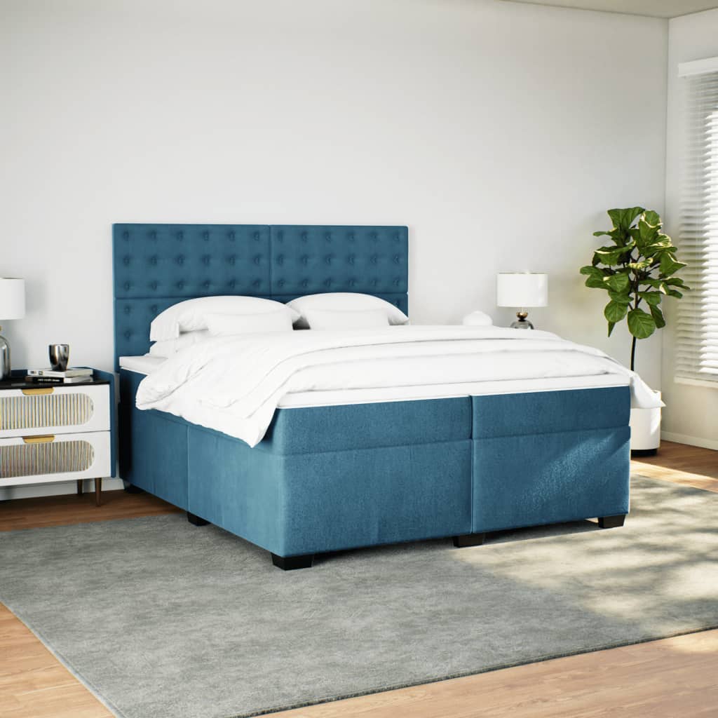 Boxspring met matras fluweel blauw 200x200 cm is nu te koop bij PeponiXL, paradijselijk wonen!