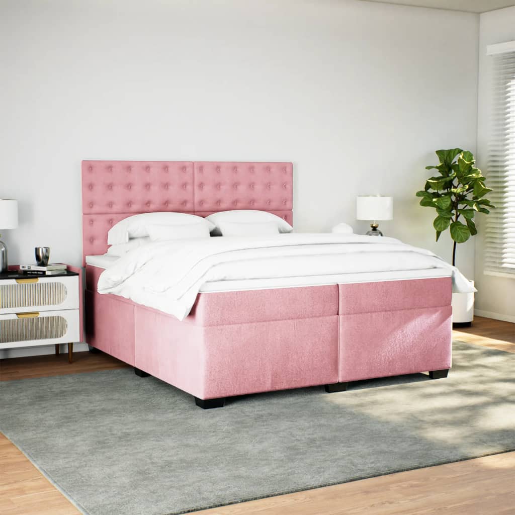 Boxspring met matras fluweel roze 200x200 cm is nu te koop bij PeponiXL, paradijselijk wonen!