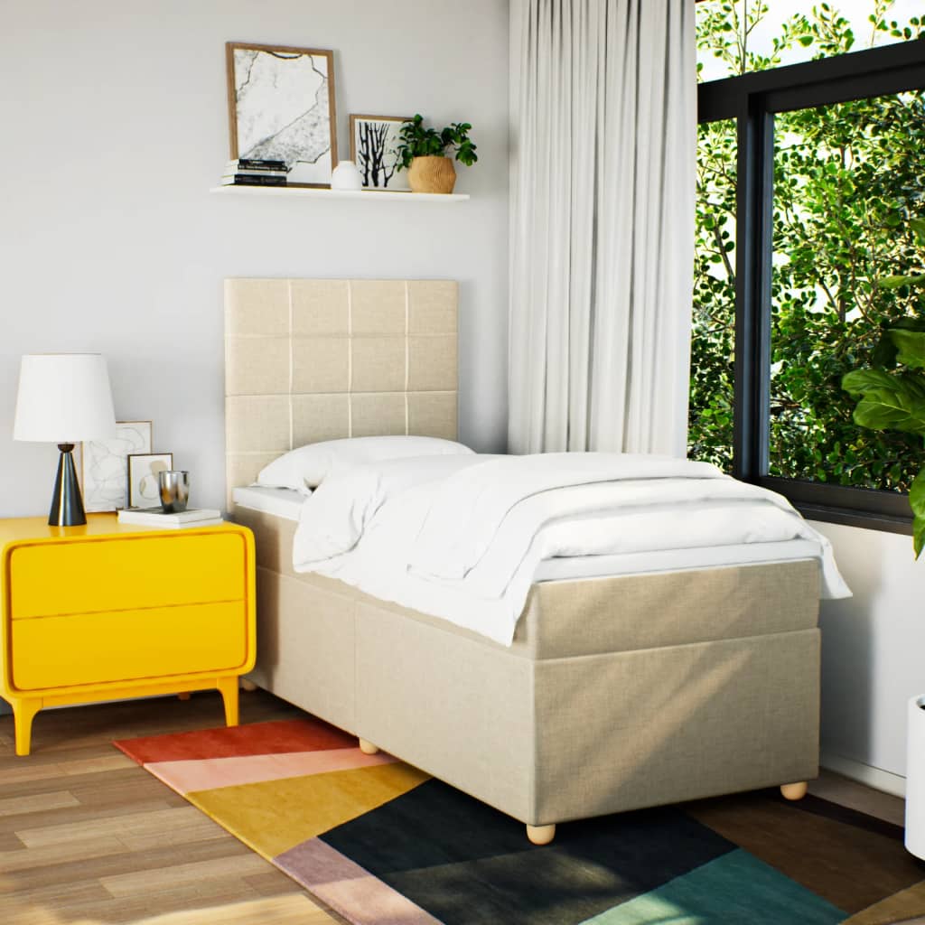 Boxspring met matras stof crèmekleurig 80x200 cm is nu te koop bij PeponiXL, paradijselijk wonen!
