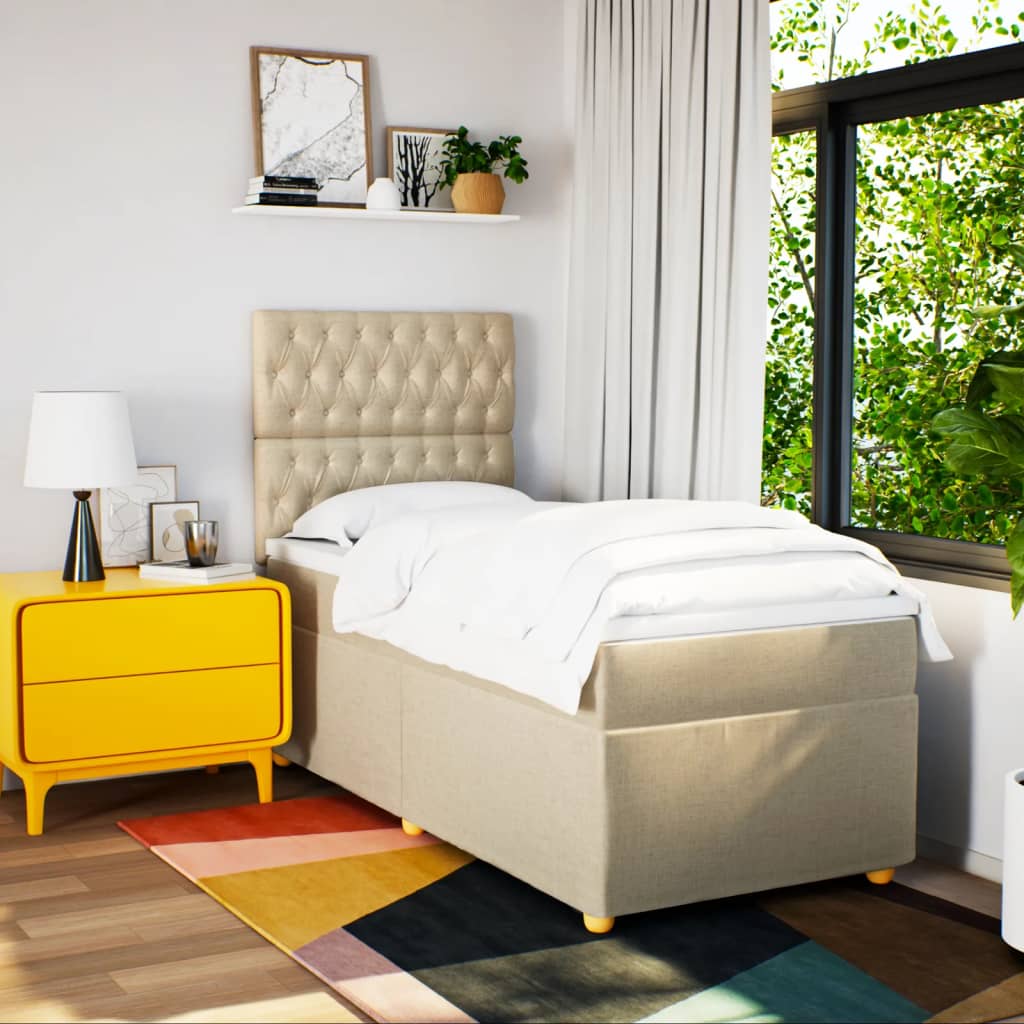 Boxspring met matras stof crèmekleurig 80x200 cm is nu te koop bij PeponiXL, paradijselijk wonen!