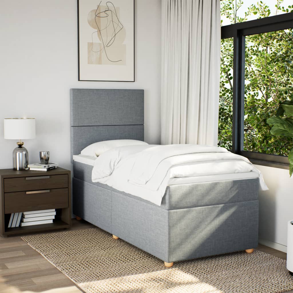 Boxspring met matras stof lichtgrijs 90x190 cm is nu te koop bij PeponiXL, paradijselijk wonen!