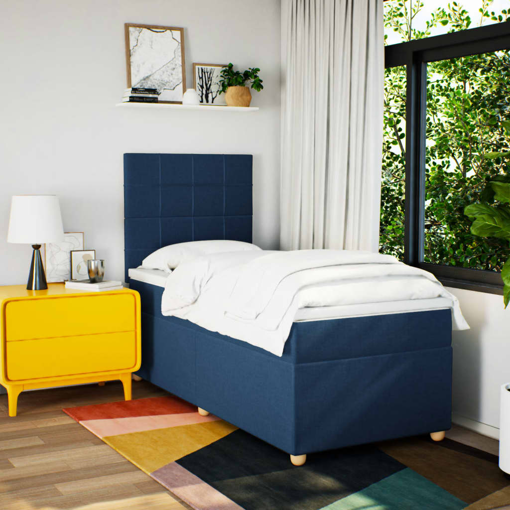 Boxspring met matras stof blauw 90x190 cm is nu te koop bij PeponiXL, paradijselijk wonen!