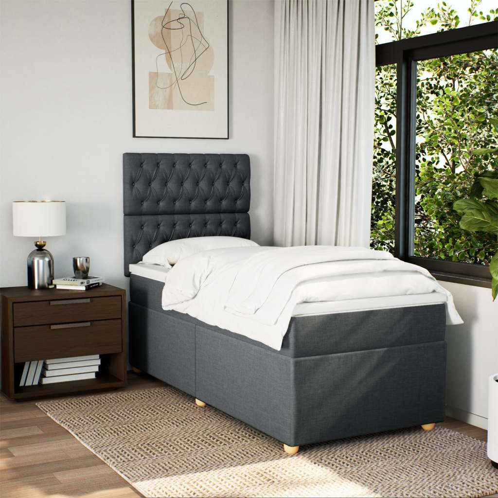 Boxspring met matras stof donkergrijs 90x190 cm is nu te koop bij PeponiXL, paradijselijk wonen!