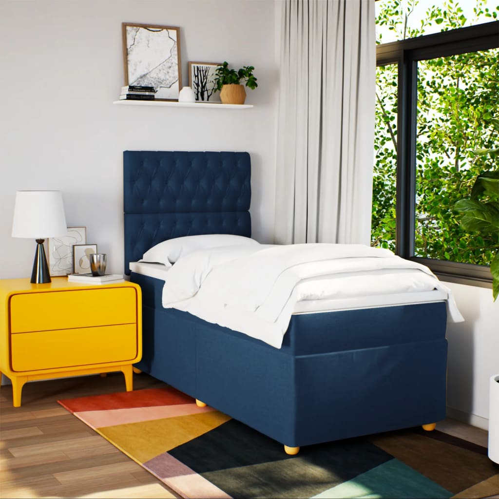 Boxspring met matras stof blauw 90x190 cm is nu te koop bij PeponiXL, paradijselijk wonen!