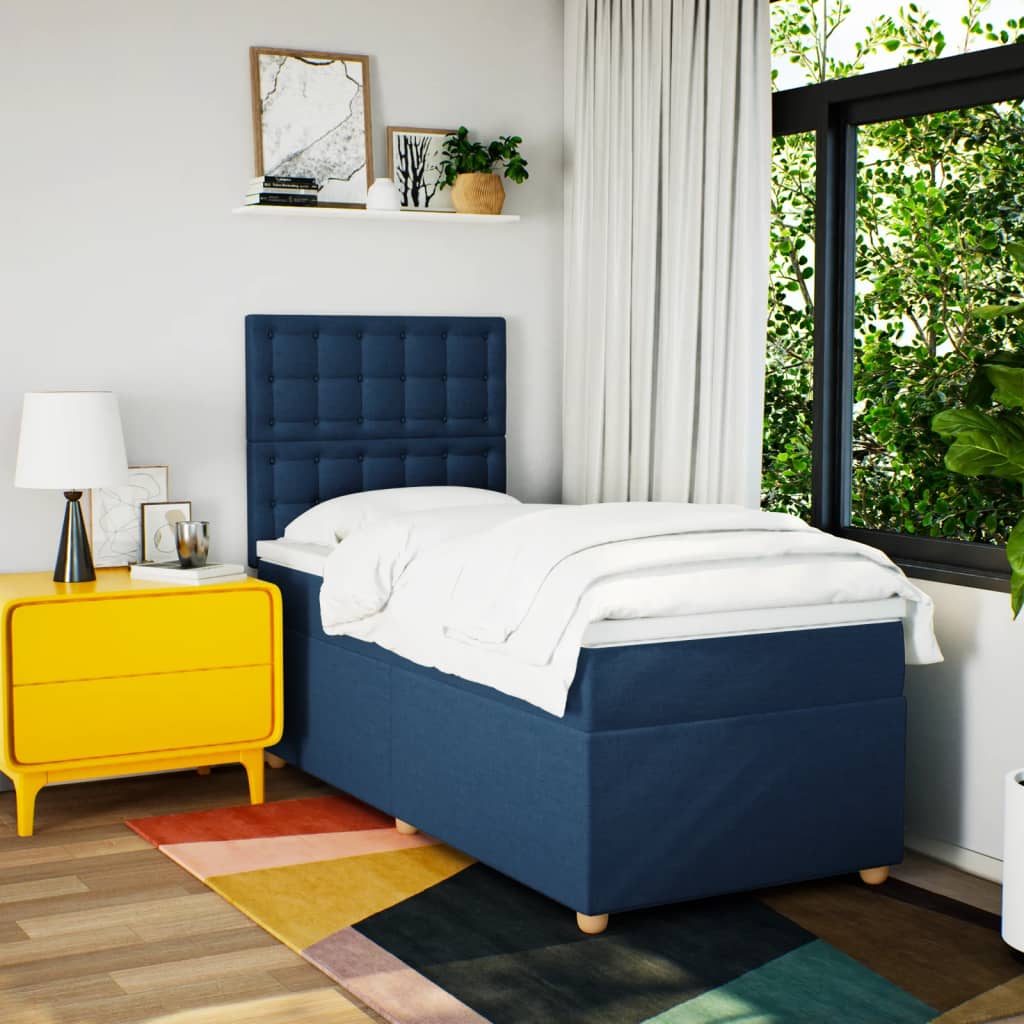 Boxspring met matras stof blauw 90x190 cm is nu te koop bij PeponiXL, paradijselijk wonen!