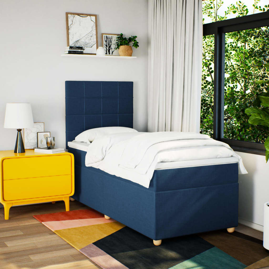 Boxspring met matras stof blauw 90x200 cm is nu te koop bij PeponiXL, paradijselijk wonen!