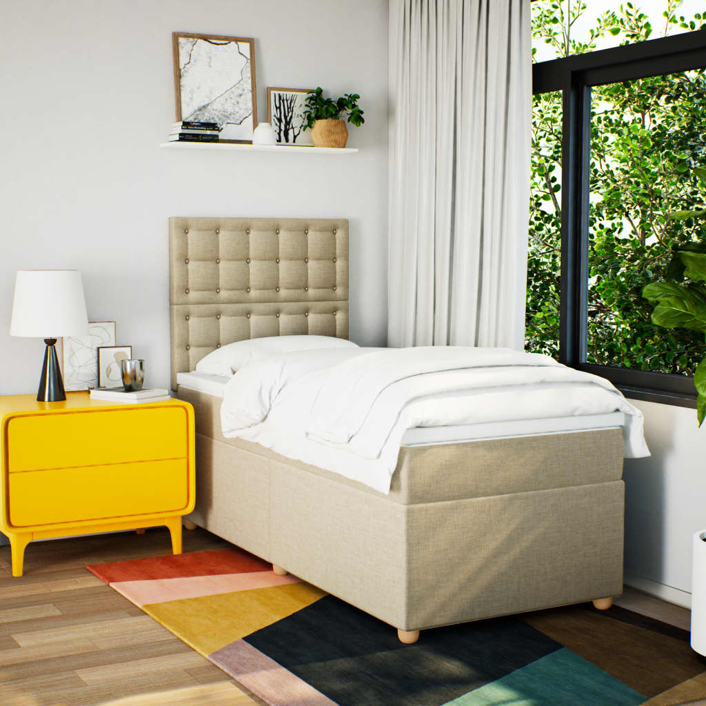 Boxspring met matras stof crèmekleurig 90x200 cm is nu te koop bij PeponiXL, paradijselijk wonen!