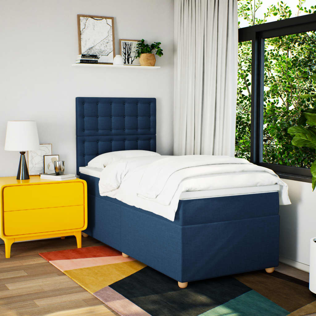 Boxspring met matras stof blauw 90x200 cm is nu te koop bij PeponiXL, paradijselijk wonen!