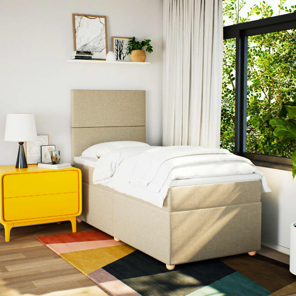 Boxspring met matras stof crèmekleurig 100x200 cm is nu te koop bij PeponiXL, paradijselijk wonen!