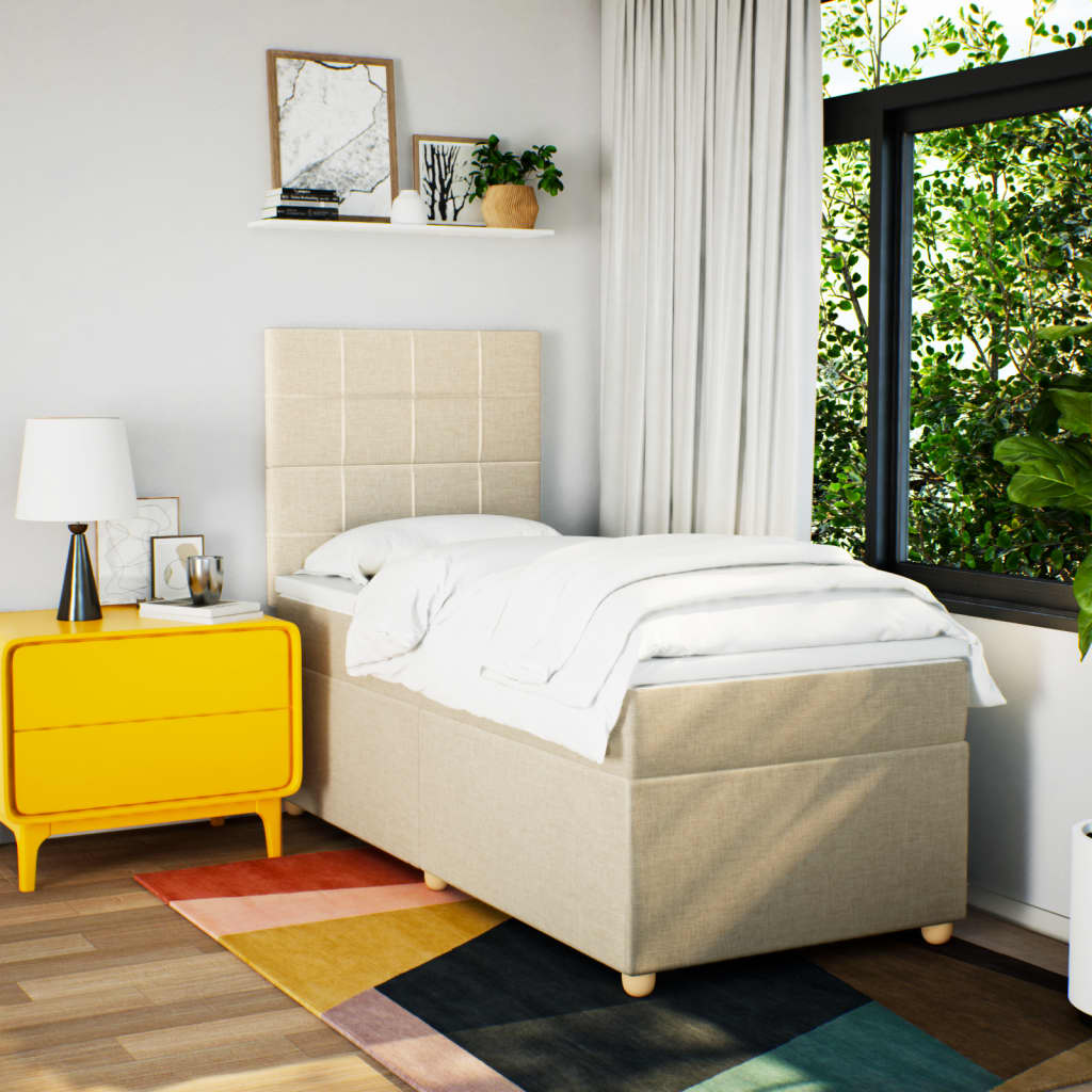Boxspring met matras stof crèmekleurig 100x200 cm is nu te koop bij PeponiXL, paradijselijk wonen!