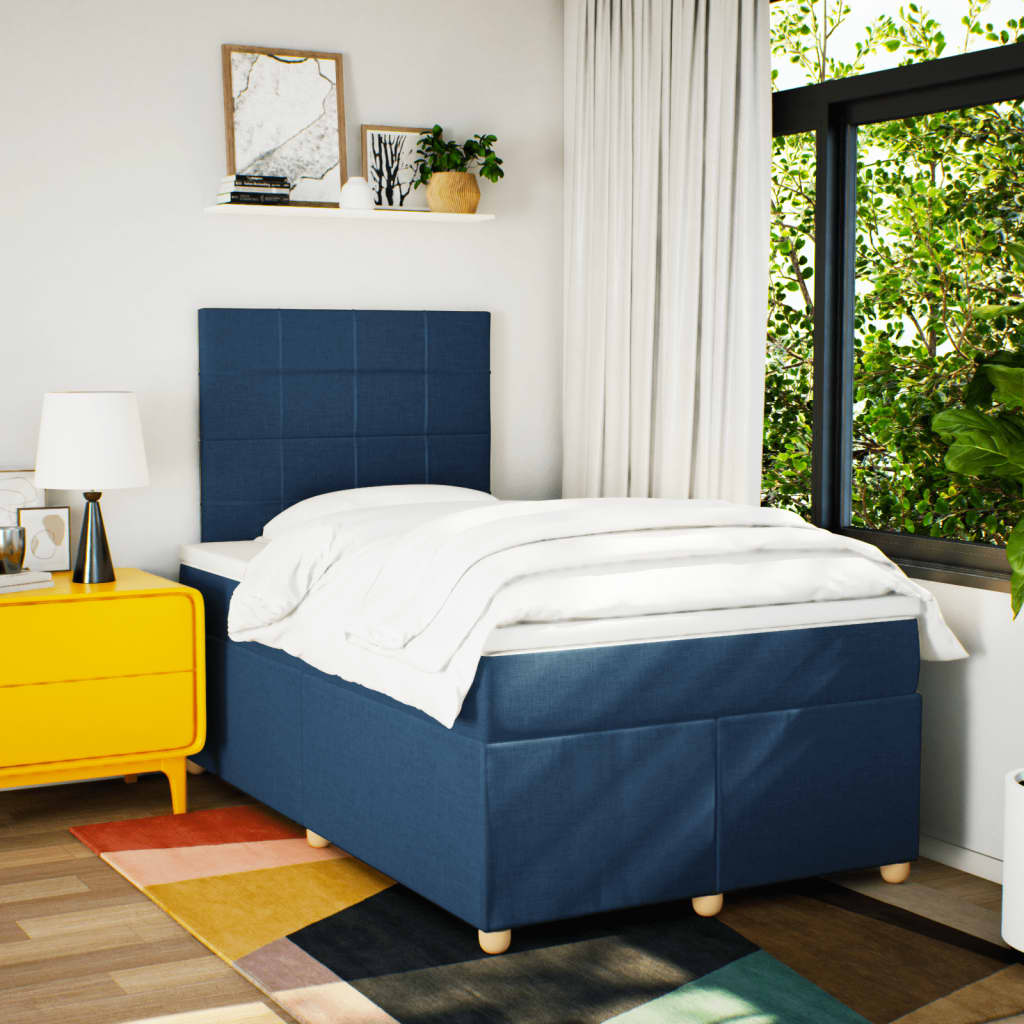 Boxspring met matras stof blauw 120x190 cm is nu te koop bij PeponiXL, paradijselijk wonen!