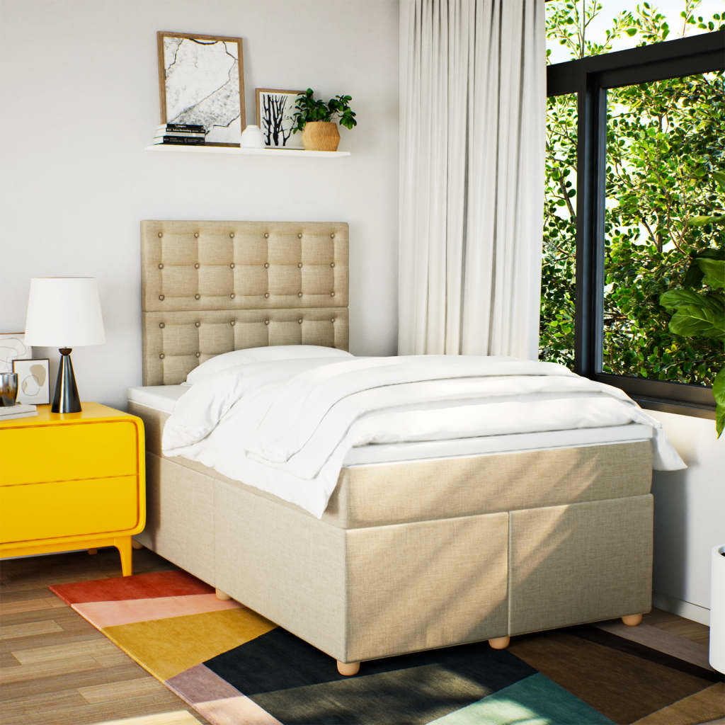 Boxspring met matras stof crèmekleurig 120x190 cm is nu te koop bij PeponiXL, paradijselijk wonen!