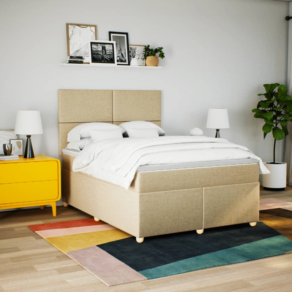 Boxspring met matras stof crèmekleurig 140x190 cm is nu te koop bij PeponiXL, paradijselijk wonen!