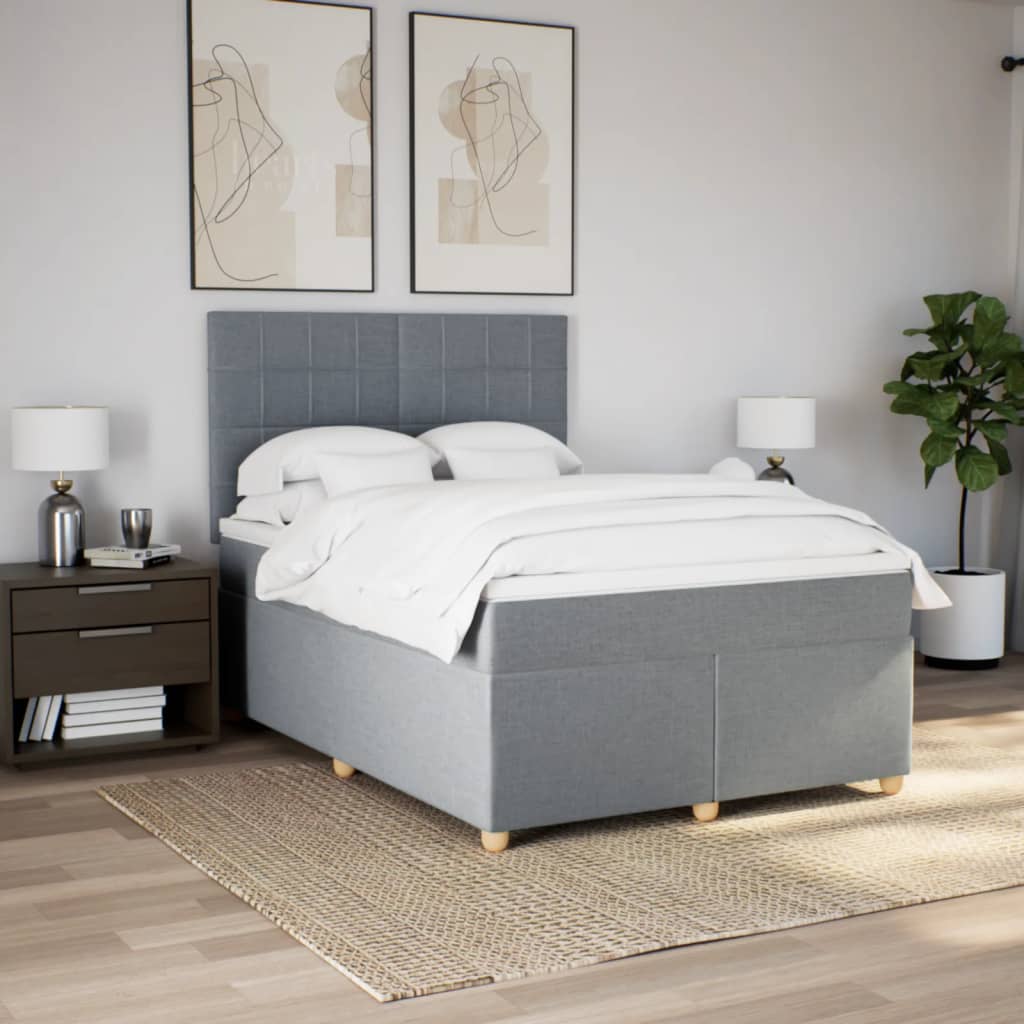 Boxspring met matras stof lichtgrijs 140x190 cm is nu te koop bij PeponiXL, paradijselijk wonen!