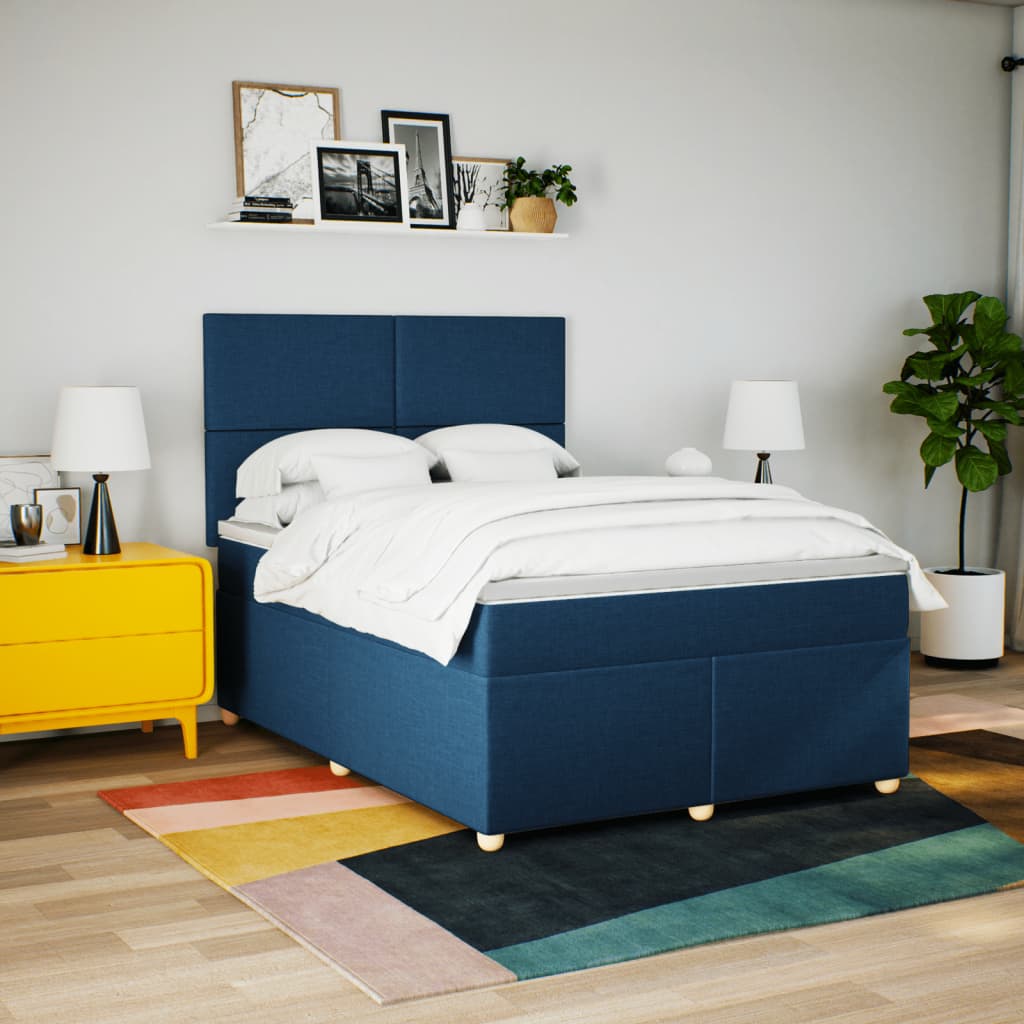 Boxspring met matras stof blauw 160x200 cm is nu te koop bij PeponiXL, paradijselijk wonen!