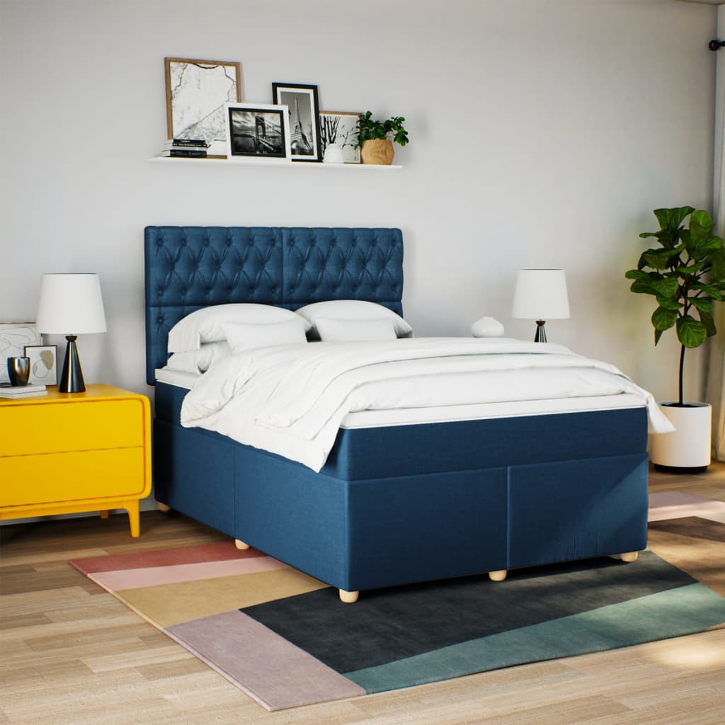 Boxspring met matras stof blauw 160x200 cm is nu te koop bij PeponiXL, paradijselijk wonen!