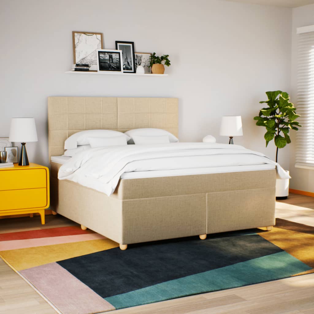 Boxspring met matras stof crèmekleurig 180x200 cm is nu te koop bij PeponiXL, paradijselijk wonen!
