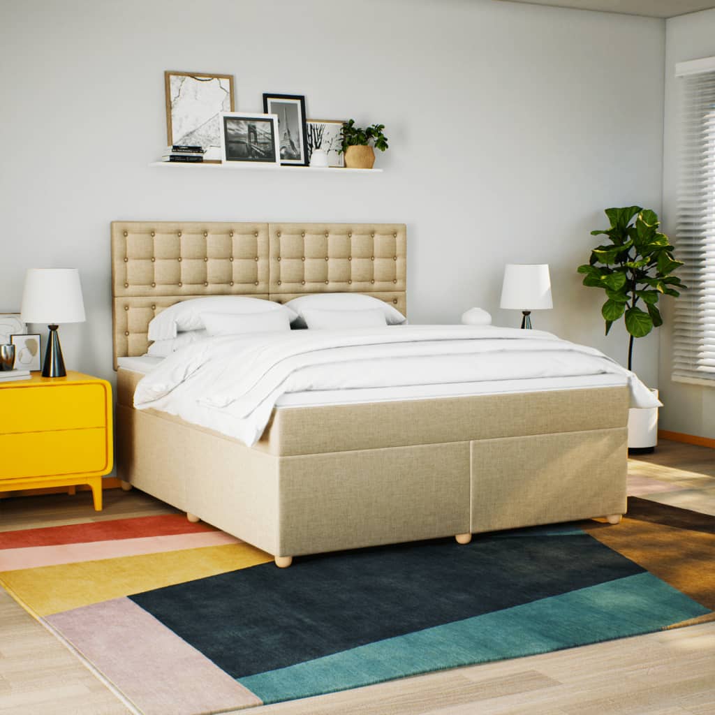 Boxspring met matras stof crèmekleurig 180x200 cm is nu te koop bij PeponiXL, paradijselijk wonen!