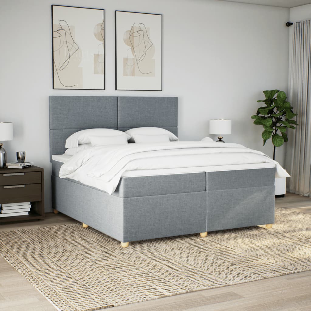 Boxspring met matras stof lichtgrijs 200x200 cm is nu te koop bij PeponiXL, paradijselijk wonen!