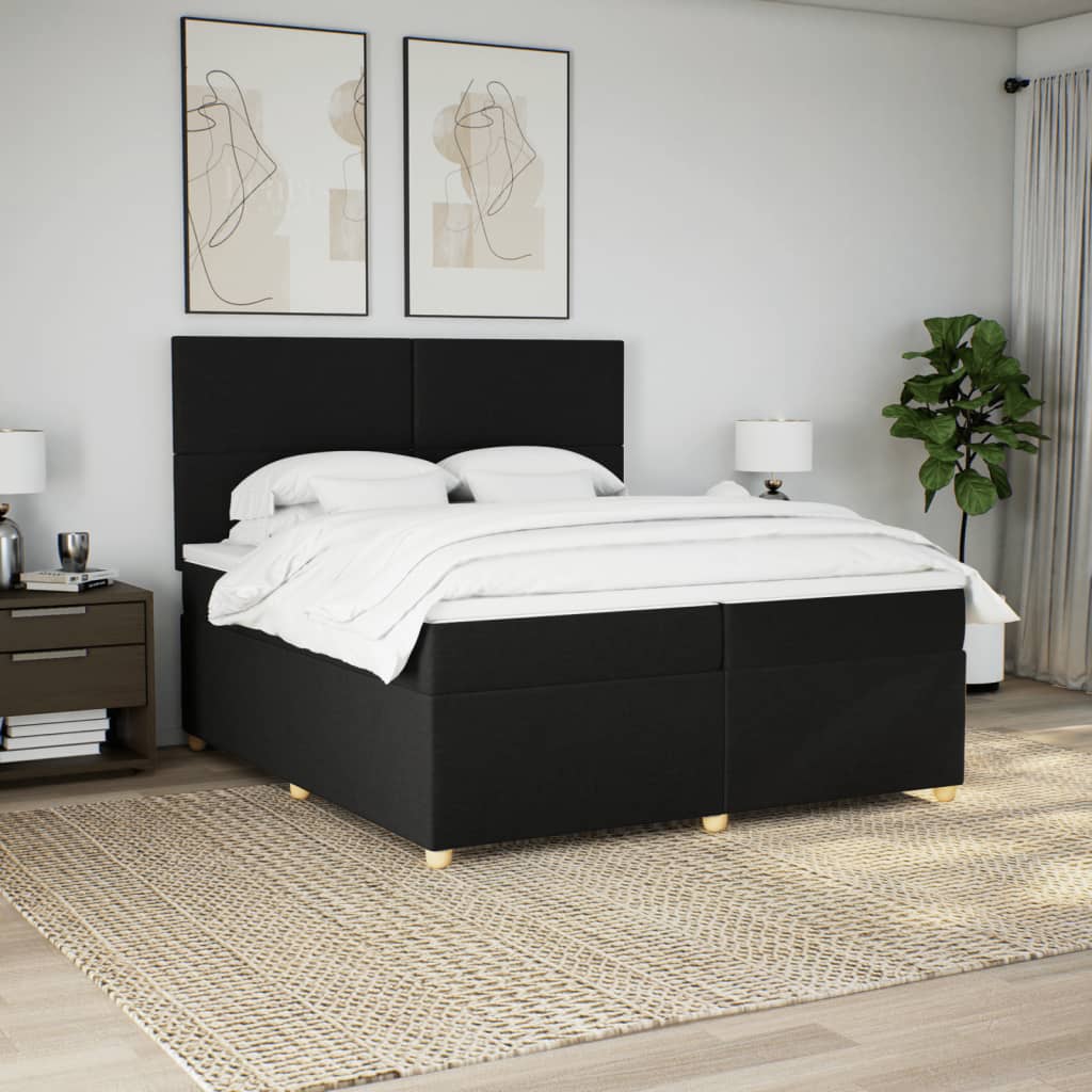 Boxspring met matras stof zwart 200x200 cm is nu te koop bij PeponiXL, paradijselijk wonen!