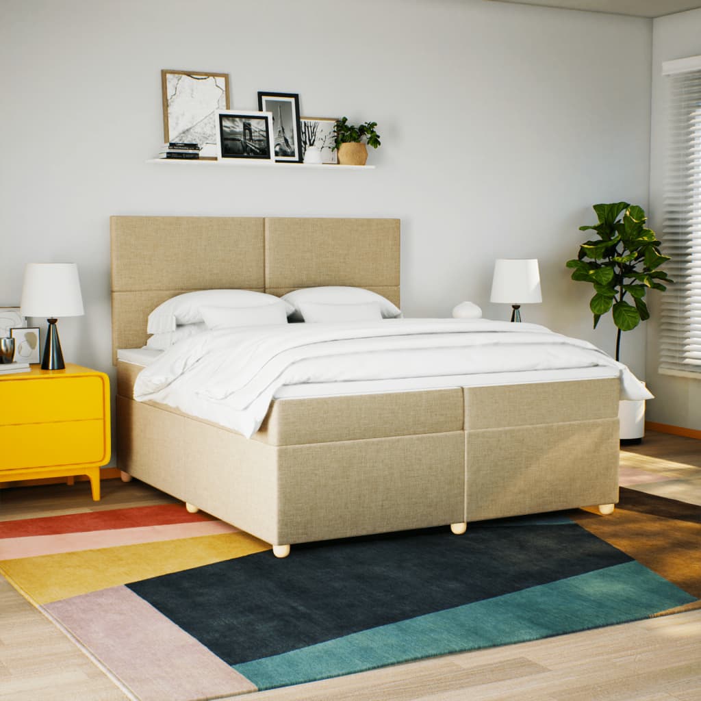Boxspring met matras stof crèmekleurig 200x200 cm is nu te koop bij PeponiXL, paradijselijk wonen!