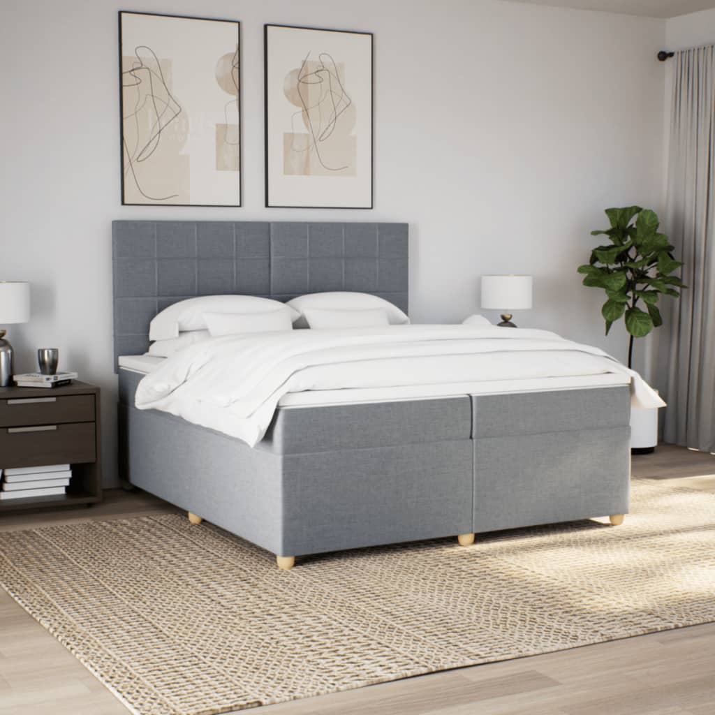 Boxspring met matras stof lichtgrijs 200x200 cm is nu te koop bij PeponiXL, paradijselijk wonen!