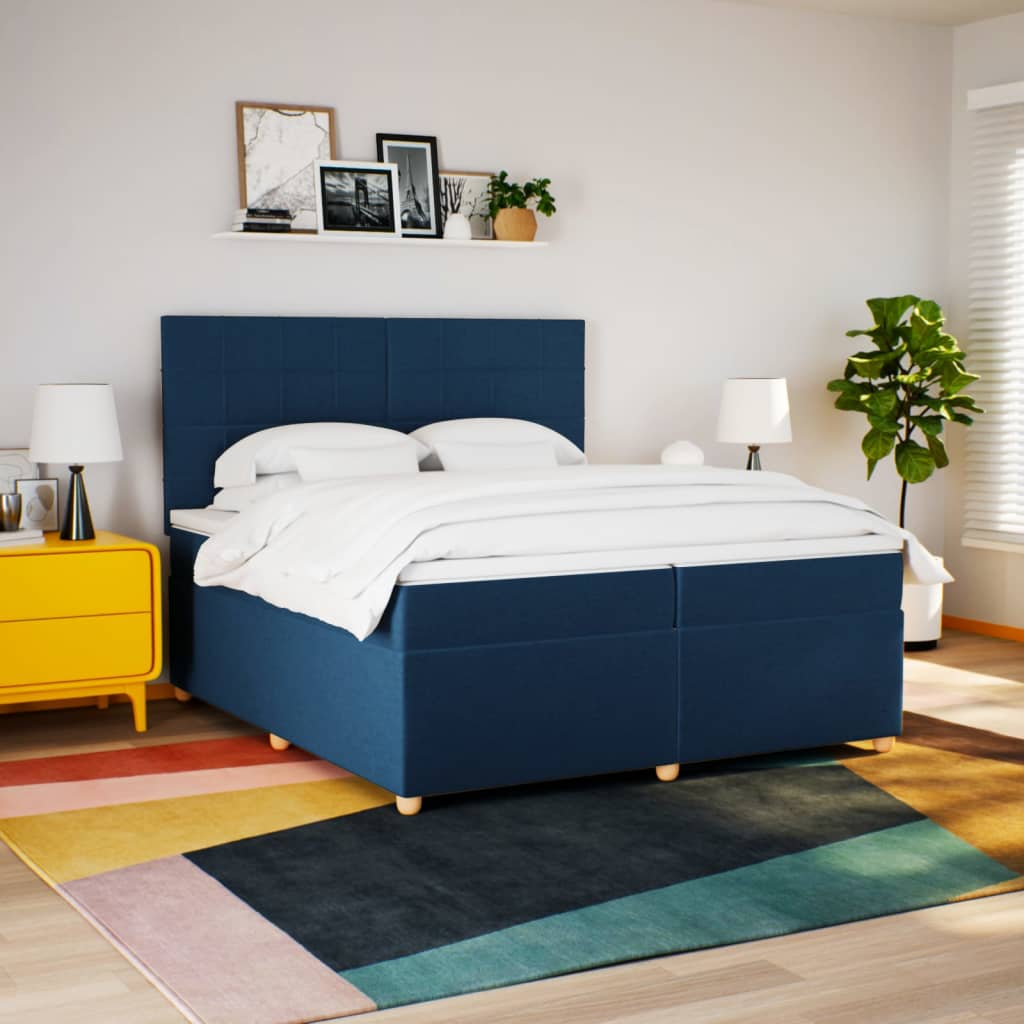 Boxspring met matras stof blauw 200x200 cm is nu te koop bij PeponiXL, paradijselijk wonen!