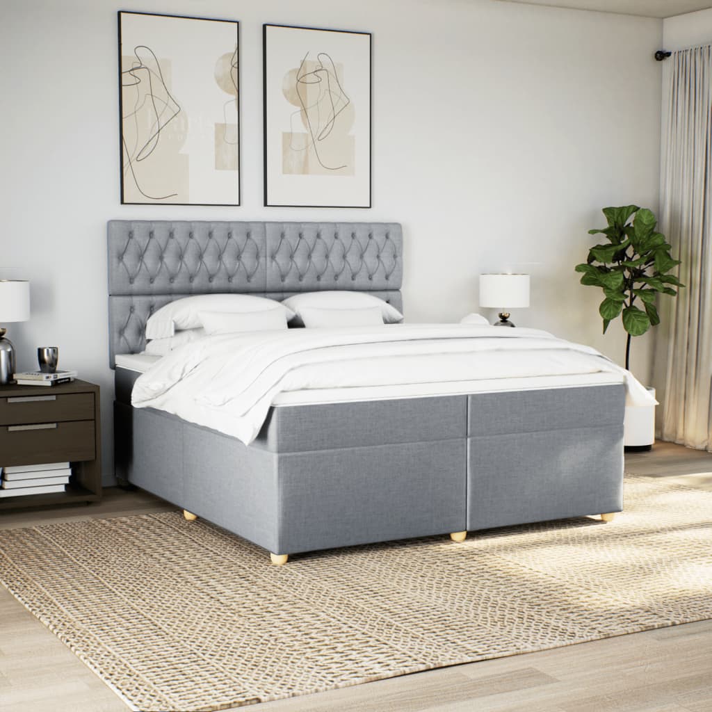 Boxspring met matras stof lichtgrijs 200x200 cm is nu te koop bij PeponiXL, paradijselijk wonen!