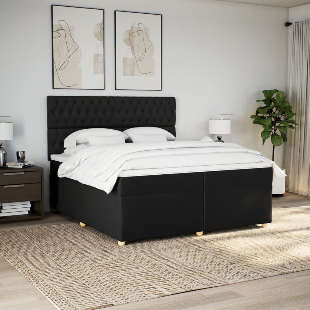 Boxspring met matras stof zwart 200x200 cm is nu te koop bij PeponiXL, paradijselijk wonen!