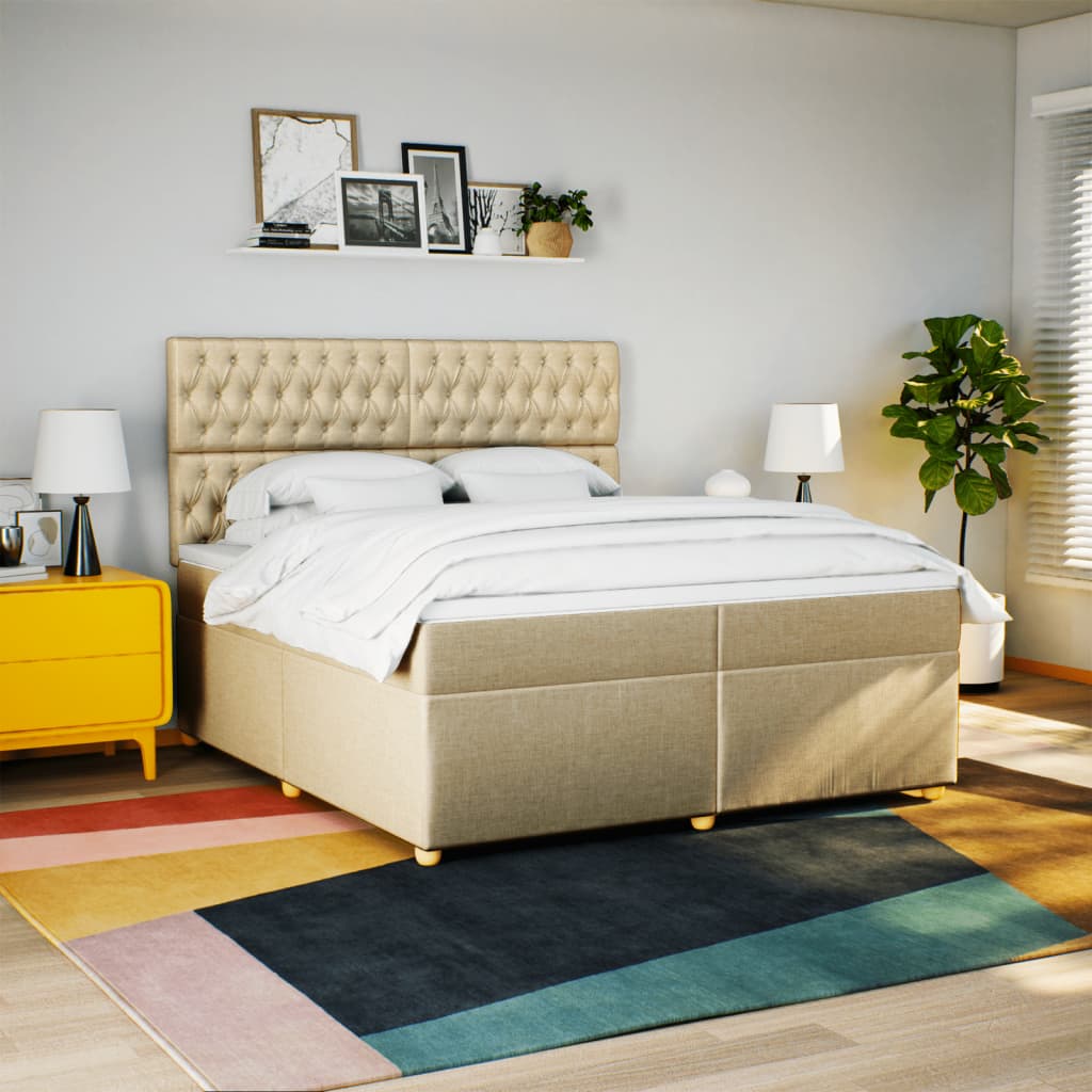 Boxspring met matras stof crèmekleurig 200x200 cm is nu te koop bij PeponiXL, paradijselijk wonen!