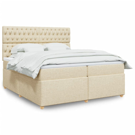 Boxspring met matras stof crèmekleurig 200x200 cm is nu te koop bij PeponiXL, paradijselijk wonen!