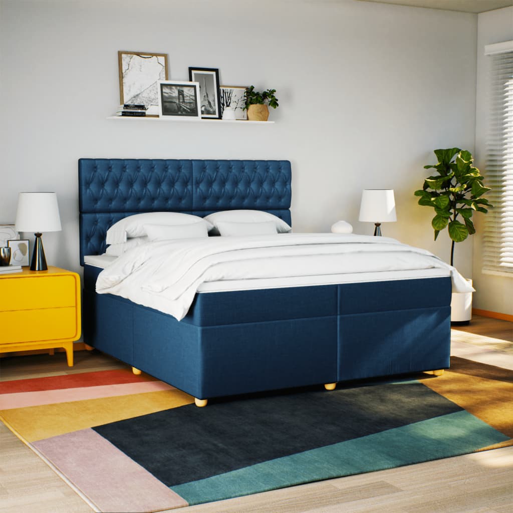 Boxspring met matras stof blauw 200x200 cm is nu te koop bij PeponiXL, paradijselijk wonen!