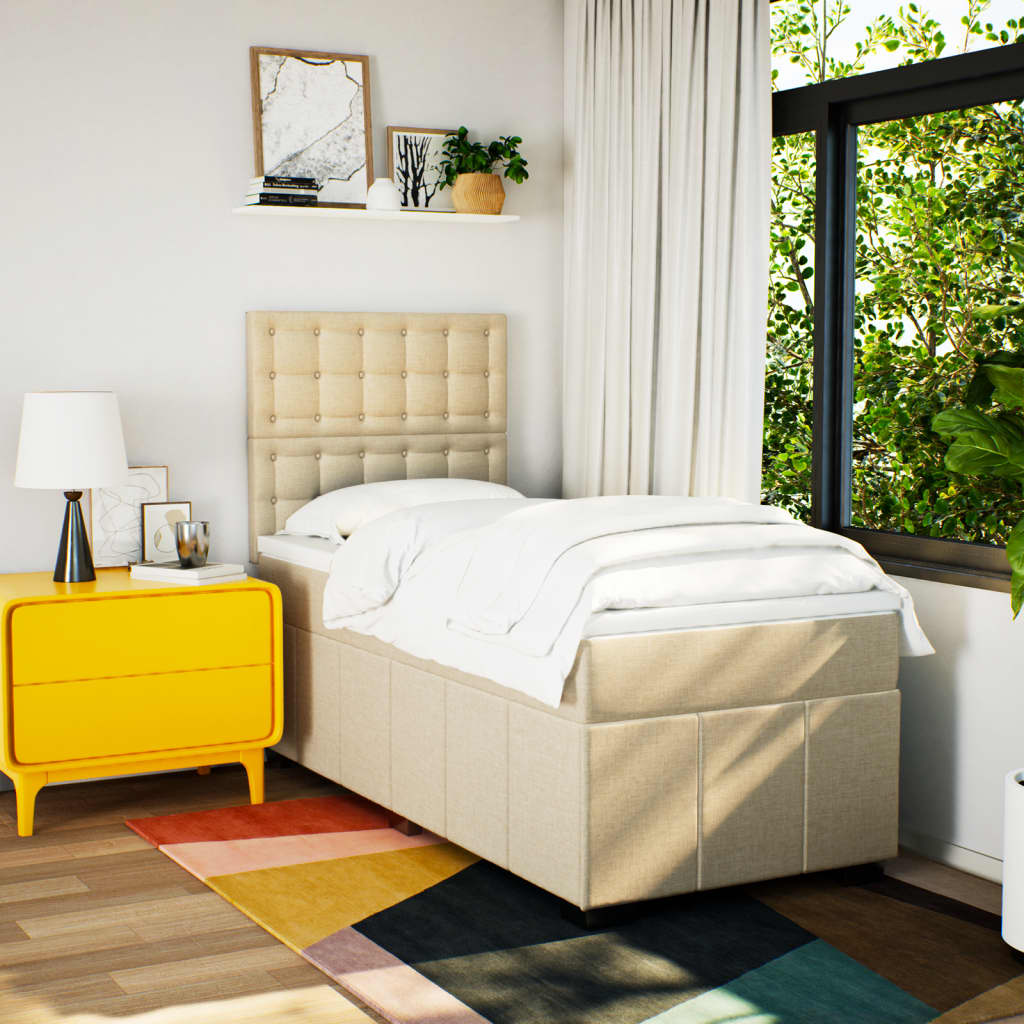 Boxspring met matras stof crèmekleurig 80x200 cm is nu te koop bij PeponiXL, paradijselijk wonen!